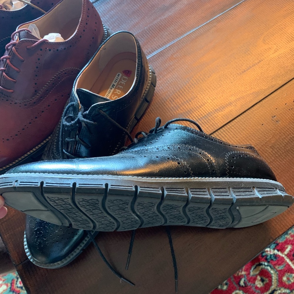 3 pairs of shoes, all size 11.5. Black, tan and burgundy, New condition